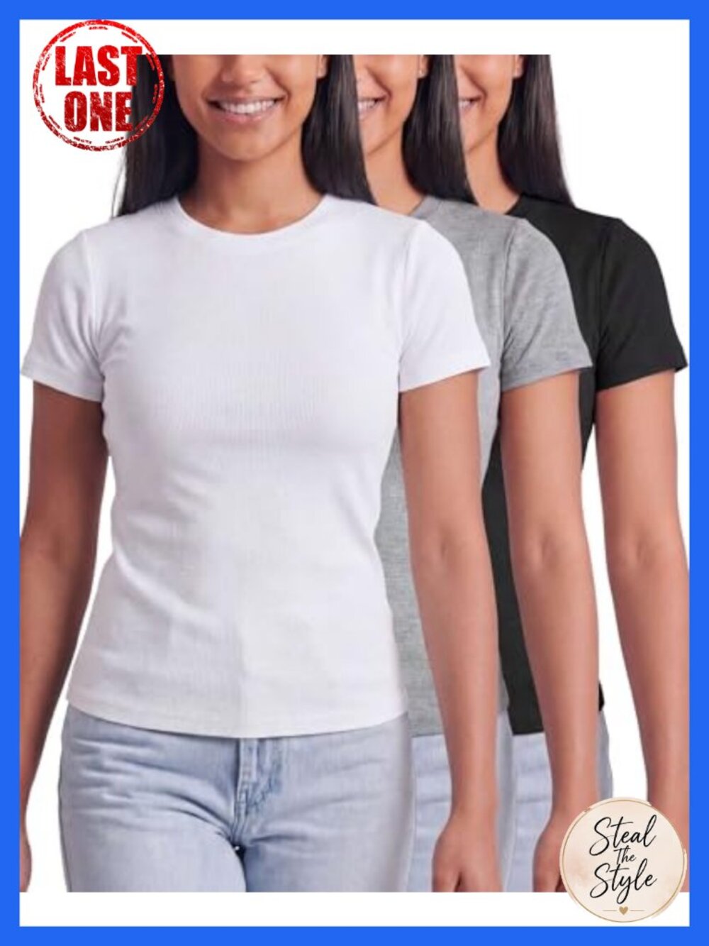 3 Pack Cotton Ribbed Crew Neck Slim Fit Short Sleeve Tees